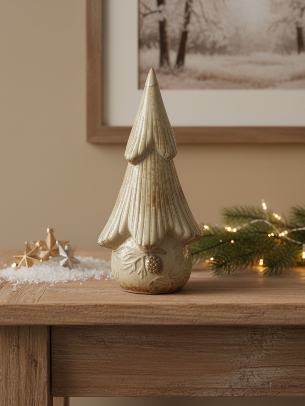 Ceramic Holiday Tree Decoration - Cream